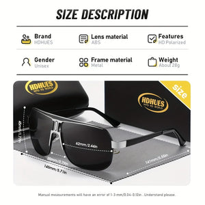 HDHUES Men's Polarized Alloy Square Oversized Frame Sunglasses